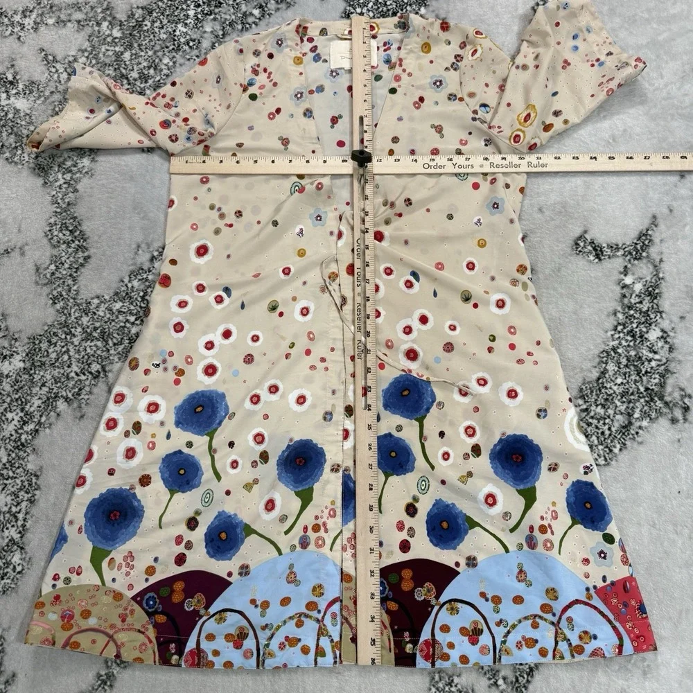 Diane Pieri Womens Size XS Floral Duster Jacket Colorful Art Print Open Front